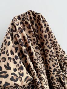 Rusttydustty Vestido de manga larga con estampado de leopardo, cintura elástica, bajo con volantes, estilo resort occidental, adecuado para festivales de música - Marrón - Ver 8