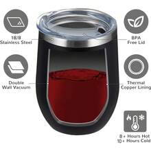 Copa de vino sin tallo MEWAY-355 ml con tapa deslizante|Acero inoxidable de doble pared al vacío|Conservación en Frío y Calor para Vino, Café, Cócteles y Bebidas|Muy adecuado para regalar - Arcoíris blanco - Ver 7