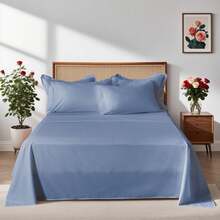 5/7pcs Simple And Stylish Embossed Bed Comforter Set, 100% Microfiber Soft Breathable Summer Bedding Set, Comfortable And Durable, Include 1 Comforter+1 Flat Sheet+1 Fitted Sheet+1/2 Pillowcases+1/2 Pillowshams,All-Season, Bed In A Bag, Room Decor, Best Gift - Blue-BZ01 - 查看 7