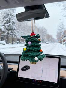 Knitted Christmas Tree, Mini Christmas Tree Ornaments For Car Decoration, Hanging Mirror Car Accessories, Crochet Green Christmas Home Decor