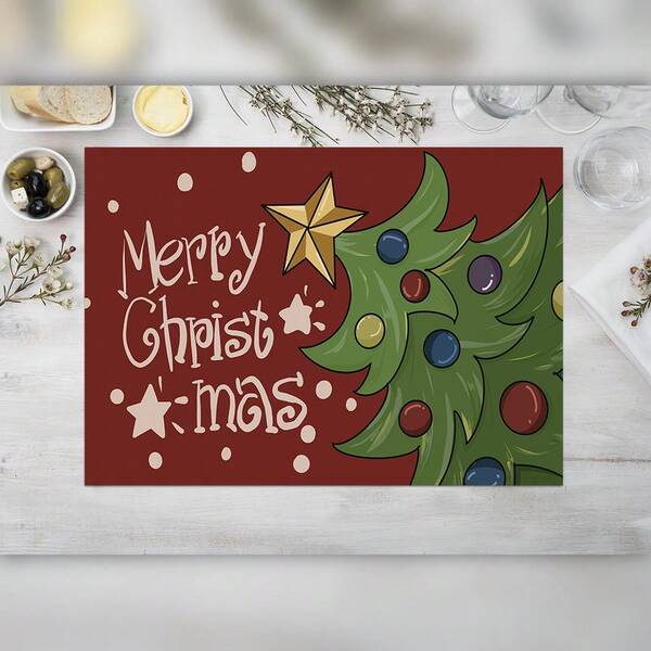 1pc/4pcs/8pcs Christmas Tree & Snowflake Pattern Placemats, "Merry Christmas", Farmhouse Winter Christmas, Holiday And New Year Themed Decor, Home Kitchen Dining Table Decoration, Elegant Tabletop Decor, Restaurant Dining Accessories, 12x18 Inches