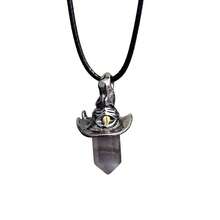 Unique Retro Amethyst Hexagonal Pendant - Witch Hat Design Natural Crystal, Dainty Minimalist Jewelry Accessory - Cowhide Rope - View 6