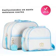Kit 2 Maternity Bags For Boys/Girls, Luxury Baby Suitcase In Various Colors With Pompom - 淺藍色 - 查看 5