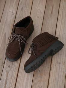 Damen Mode Slip-On Plateau-Schuhe - Lässig Veloursleder Elastikband Stil, bequeme Stoffinnenfütterung, rutschfeste Sohle, geeignet für alle Jahreszeiten - Braun - Übersicht 4