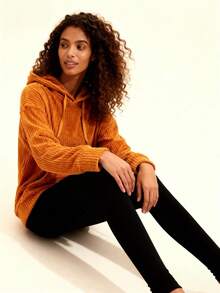 Sweat-shirt à capuche en polyester côtelé, pull décontracté avec cordon de serrage pour une utilisation quotidienne, les voyages et la maison, automne/hiver