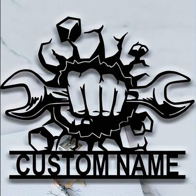 1pc Customizable Vintage Metal Workshop Sign - Personalized Mechanical Tool Decor With Wrench And Hammer Design, Matte Finish, Perfect Gift For Garage Or Man Cave