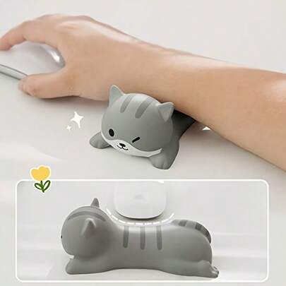Cute Wrist Pad,Sunffice Cartoon Animal Rubber Keyboard Mouse Wrist Rest Pad,Soft Mouse Wrist Cushion Support For Office Computer Laptop ,Small Size For Easy Typing Pain Relief(Grey Cat)