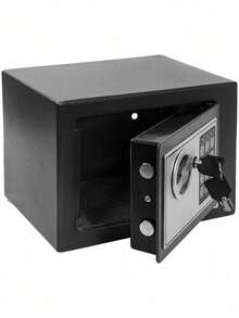 Pequeña caja fuerte de seguridad electrónica con código digital y llave, incluye 2 llaves, soporte de pared y batería, apta para hogar, oficina, hotel - Negro - Ver 9