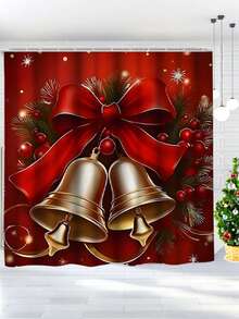 1/4pcs Christmas Bell Pattern Shower Curtain Set, Includes 12 Hooks, Bathroom Decor Accessories, Non-Slip Bath Mat, U-Shaped Mat, Toilet Seat Cover, Home Decor, Complete Bathroom Set (1pc/4pcs Optional) - Multicolor - View 8