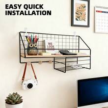 Multi-Tier Wall-Mounted Storage Shelf – Metal Floating Rack With Hooks, No Drilling Required, Ideal For Bathroom, Shower, Kitchen & Bedroom - 黑色 - 查看 3