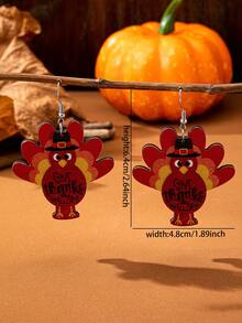 1 Pair Printed Wood Thanksgiving Turkey Earring - Holiday Festive Earrings Jewelry Gift For Mother Wife Girlfriend
