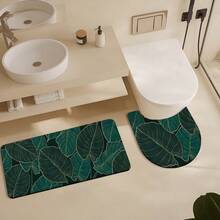 1/3 Stück rutschfeste, saugfähige Badezimmermatte, Vintage Blatt Muster Silikonmatte, Vintage Design Badezimmer, U-förmige Toilettenvorlage, saugfähige Fußmatte für Waschbecken, 2,5 mm Dicke Weihnachtsdekoration Küchenteppich