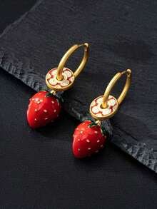 1 par de pendientes de aro de aleación de cobre con esmalte colorido en forma de trébol y geométrica, de moda y versátiles, pendientes de mujer para el Día de la Madre y regalo de Navidad, a - Corazón rosa claro - Ver 12