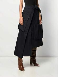 Women's Asymmetric/Asymmetrical Casual Skirt, Solid Color, Suitable For All Seasons Black Spring - Black - View 9