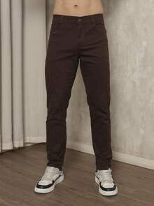 Men's Slim Fit Dress Twill Pants With Built-In Pockets And Lycra - Cà phê nâu - Xem 1