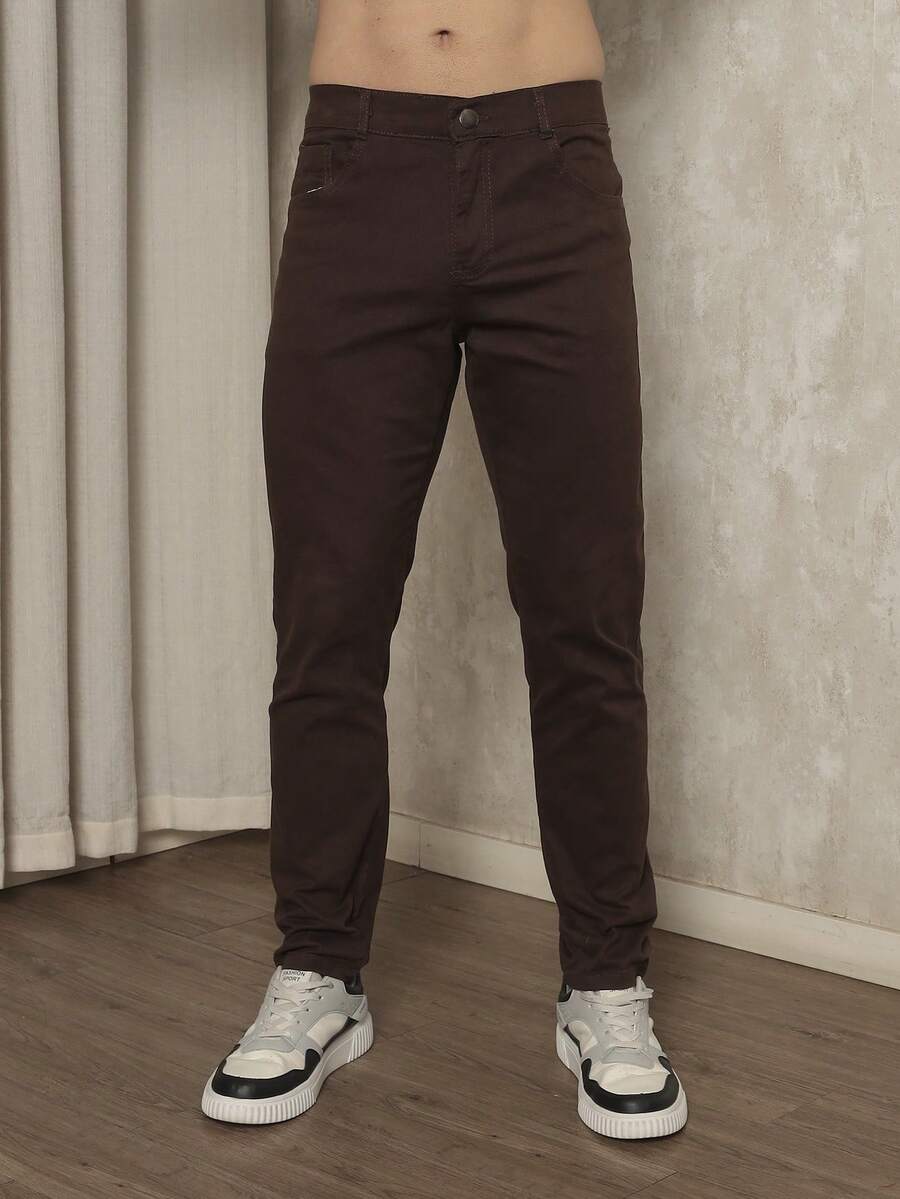 Men's Slim Fit Dress Twill Pants With Built-In Pockets And Lycra - Cà phê nâu - Xem 1