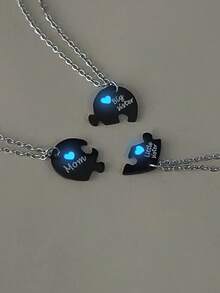 ATLVXJL 3件套夜光情侣/友情不锈钢心形吊坠项链套装，日常休闲及情人节礼物