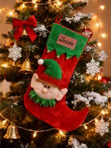 Șosete de Crăciun personalizate, decorațiuni de Crăciun cu nume personalizat, decor de sărbători personalizat, decorațiuni de Crăciun pentru copii, șosete festive cu șemineu și elfi, personalizabile, decor pentru sufragerie, Crăciun, cadouri de Crăciun, familie, prieteni, copii