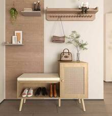 Natural Rattan Shoe Cabinet / 2-In-1 Shoe Cabinet / Ample Storage Space / Durable Construction / Suitable For Hallways And Bedrooms - 自然色 - 查看 9