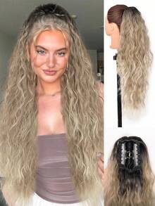 26Inch Black Hair Claw Clip Ponytail Extension Long Curly Wavy Ponytails Synthetic Clip In Fake Ponytail Hairpieces For Women Long Corn Wave Pony Tails Hair Extensions For Girl Fluffy Natural Looking Synthetic Clip In Ponytail For Daily Use Chocolate Brown - Multicolor - View 13