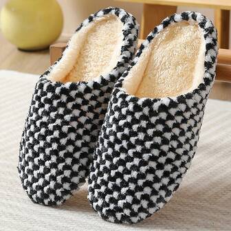 Women's Indoor Slippers, Lightweight Fabric Couple Slippers, Flat Warm Slippers For Winter