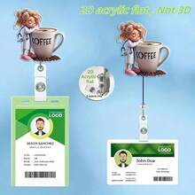 2D Flat Acrylic Nurse ID Badge Holder, 1pc, Coffee Pattern Design - Cute Cartoon Nurse And Coffee Cup Illustration, Durable ID Holder, Suitable For Teachers, Students, Doctors, Office Gifts, Christmas, New Year Gifts, Fun Gifts - Coffee Brown - View 6