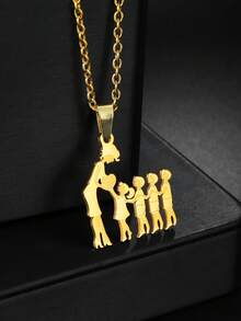 1 件时尚母子女吊坠项链，女士奢华不锈钢项链，母亲节礼物 - 金色 - 查看 21