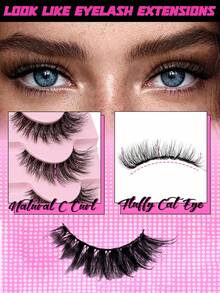 Ondine 7 Pairs Of Fine Black Stem 3D Natural Thick Imitation Real And Fake Eyelashes - Black - View 4