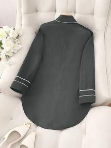 Jisfaneya 纯色前扣西装面料深灰色外套办公通勤派对双排扣修身优雅西装外套 - 深灰色 - 查看 6