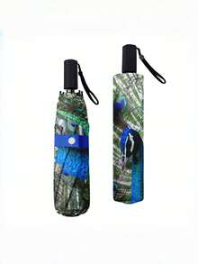 Guarda-chuva Dobrável de Pavão para Mulheres, Essenciais de Viagem, Escola, Portátil, Compacto, Proteção UV, Presentes de Natal, Sombreamento Resistente para Férias, À Prova de Chuva e Vento - Multicolorido - Visão 7