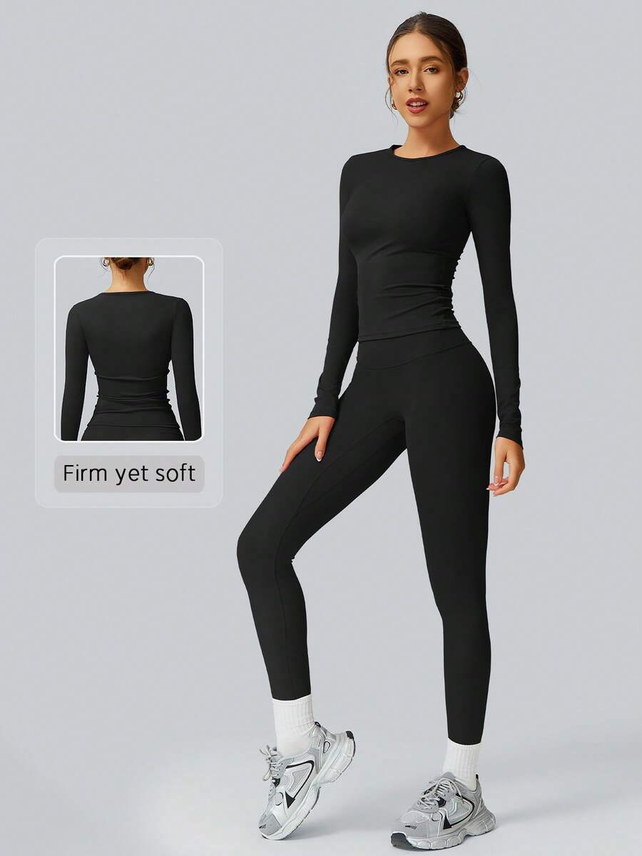 NcmRyu 1 Set Women's Stretchy Tight Cycling, Dance, Fitness, Yoga Activewear Outfit Black Spring - 黑色 - 查看 1