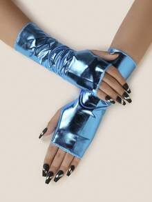 1 双漆皮短款纯色朋克 Y2K 派对、演出、节日服装、角色扮演露指手套 夏季 - 彩色 - 查看 7