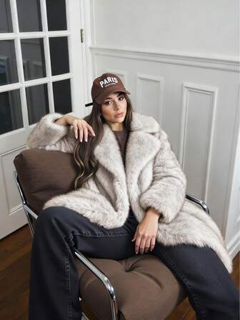 2025 Höst/Vinter Nyheter, Dam Lös Medellång Vit Jacka i Fuskpäls, Lämplig För Utekväll/Casual/Streetwear/Resor/Brunch/Countrymusikfestival/Flygplats Och Andra Tillfällen, Höst/Vinter Damkläder, Tillbaka Till Skolan Säsong, Ytterkläder, Business Casual Damkläder, Höst/Vinter Damkläder, Ytterkläder, Nyårskläder Dam, Elegant, Modern, Formell