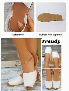 planare 女士优雅双色露趾平底凉鞋，春夏穿搭 - 白色 - 查看 12