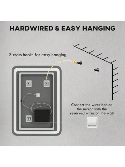 Kleankin LED Bathroom Mirror, 50 70 Cm, Verlichting Touch Switch, IP44, Automatic Defogging, Memory Function, Zilver Tempered Glass view 7