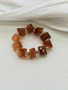 1 pieza Brazalete vintage estilo bohemio con cuentas gruesas de acrílico y doradas, de lujo y alta gama para mujeres, parejas, fiestas y uso diario