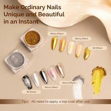MelodySusie 2Pcs Chrome Nail Powder For Gel Nails,Metallic Mirror Effect Pigment Stylish And Technological Fine Glitter For Home DIY Salon Use{"Color_name":"SliverandGold"} - 銀與金 - 查看 4