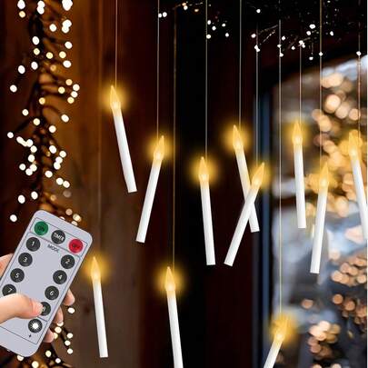 NBBUFF 20/40 velas flutuantes suspensas com controle remoto, luzes de vela USB com dimerização, 8 modos, temporização, velas de LED com luz quente sem chama para festa de aniversário, decoração de quarto, decoração de árvore de Natal, decoração de Halloween, decoração de parede, decoração de casa, atmosfera festiva, acampamento