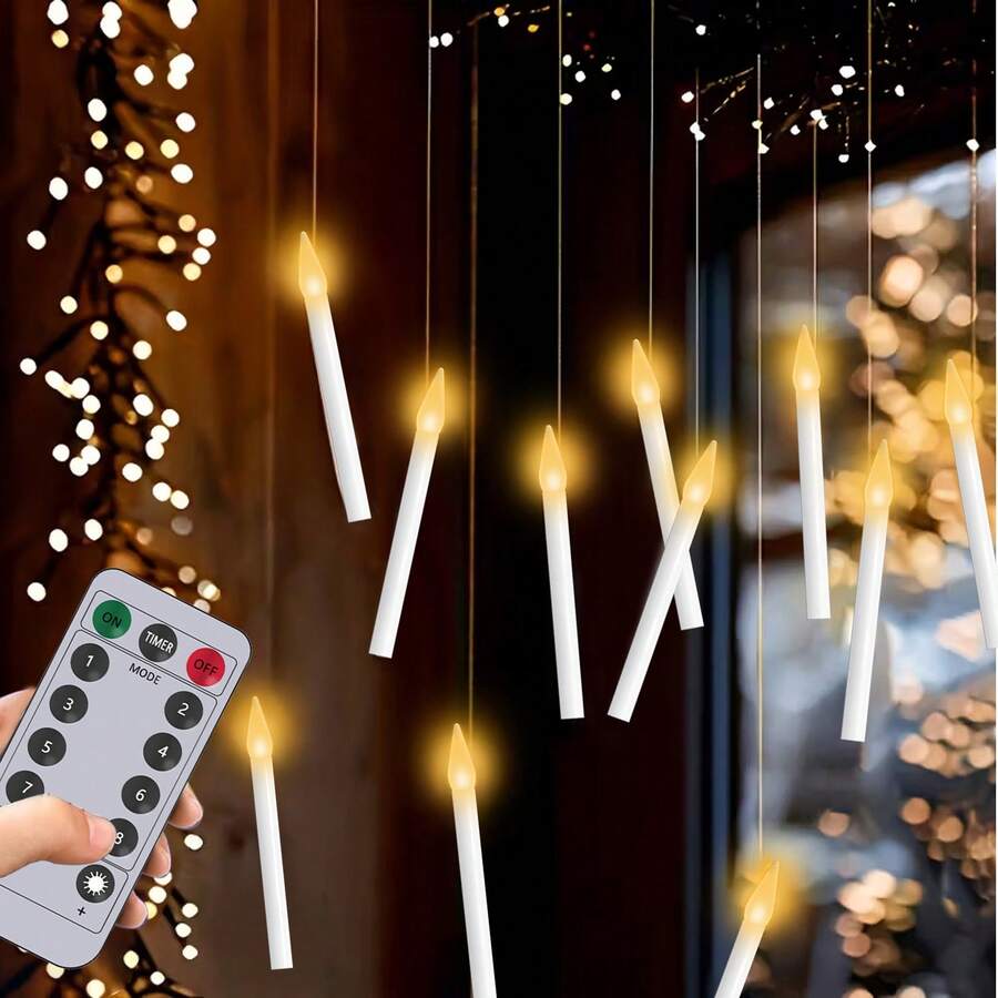 NBBUFF 20 Peças/40 Peças Velas Flutuantes com Controle Remoto, Luzes de Vela USB com Dimmer, 8 Modos, Temporizador, Velas de Luz Quente de LED Sem Fogo para Festa de Aniversário, Decoração de Quarto, Decoração de Árvore de Natal, Decoração de Halloween, Decoração de Parede, Decoração Doméstica, Atmosfera Festiva, Camping - Amarelo - Visão 1
