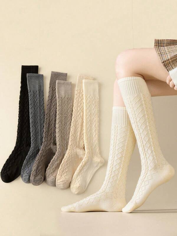 1 Pair Women Knee-High Socks, Multi-Color Wool Blend Fashionable Versatile Leg Warmers For Daily Wear, Y2k