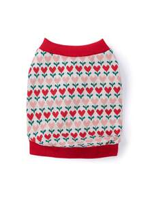 Pet Cardigan Sweater With Button Closure, Cute Heart Print, Warm For Cats & Dogs In Autumn/Winter - Red - View 7