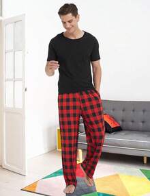 Mens Pajama Pants - Viscose Made From Bamboo, Soft Sleep Pants Comfy Drawstring Lounge Bottom With Pockets Sweatpantshalloween - Red Plaid - View 9