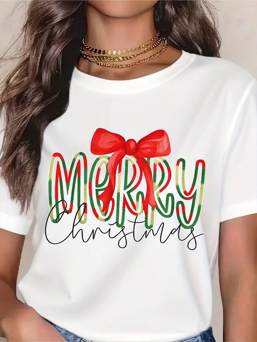 Merry Christmas Shirt, Retro Wowomen's Holiday Tee, Fashional Christmas T-Shirt, Wowomens Christmas Shirt, Christmas Eve Shirt - 白色 - 查看 1