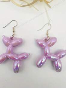 1 par de pendientes colgantes de perro globo juguetón - Acrílico de colores caramelo con acabado AB, estilo de dibujos animados lindo, ganchos de hierro hipoalergénicos - Perfecto para uso diario y como regalo