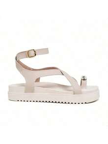 Sandals With Cross Straps, Summer Flat Sandals, Toe Decoration - Beis - Ver 6