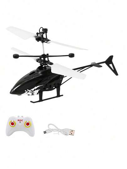 Helicóptero RC juguete volador, mini dron manual recargable LED con luz LED para niños, juegos interiores al aire libre para niños niñas, helicóptero Shark Glow Spin, edición Royal Deluxe, dron con control de movimiento - juguete recargable USB (negro)