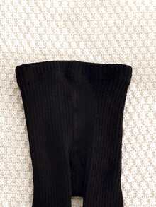 3 Pairs Girls/Infants Solid Color Warm Thermal Lined Tights, Simple Vertical Striped, Cozy & Comfortable, Tight Pants For Young Girls In Autumn/Winter, Suitable For Daily Wear - Black - View 3