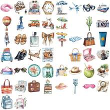 50张水彩贴纸套装，可爱日记贴纸，花卉贴纸，防水乙烯基贴纸，适用于水瓶、笔记本电脑、手机、行李箱、笔记本、冰箱等。 - L - 查看 5