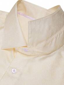 Mens Shirt Long Sleeve Royal Champagne Solid Shirts Regular Fit Button Tops Wedding Formal Casual Office Suit Coats - Rượu sâm banh - Xem 3