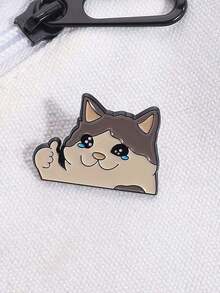 1PC Happy Crying Thumbs-Up Cat Enamel Pin, Cute Animal Badges - 彩色 - 查看 4